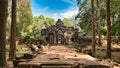 Preah Khan Temple site among the ancient ruins of Angkor Wat Hindu temple complex in Cambodia Royalty Free Stock Photo