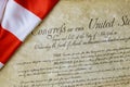 Preamble to the Constitution of the United States of America of close up of ruffled American flag Royalty Free Stock Photo