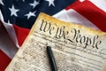 Preamble to the Constitution of the United States and American Flag close up Royalty Free Stock Photo