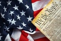 Preamble to the Constitution of the United States and American Flag close up Royalty Free Stock Photo