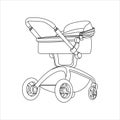 Preambulator, Pram, Baby Buggy, Go-cart, Baby Carriage, Pusher, Carriage, Stroller, Pushchair For Boy or Girl. For Coloring Book Royalty Free Stock Photo