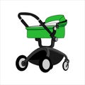 Preambulator, Pram, Baby Buggy, Go-cart, Baby Carriage, Pusher, Carriage, Stroller, Pushchair For Boy or Girl. Modern flat Vector Royalty Free Stock Photo