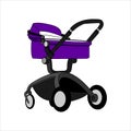 Preambulator, Pram, Baby Buggy, Go-cart, Baby Carriage, Pusher, Carriage, Stroller, Pushchair For Boy or Girl. Modern flat Vector Royalty Free Stock Photo
