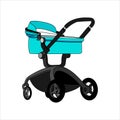 Preambulator, Pram, Baby Buggy, Go-cart, Baby Carriage, Pusher, Carriage, Stroller, Pushchair For Boy. Modern flat Vector Image Royalty Free Stock Photo