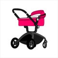 Preambulator, Pram, Baby Buggy, Go-cart, Baby Carriage, Pusher, Carriage, Stroller, Pushchair For Girl. Modern flat Vector Image Royalty Free Stock Photo