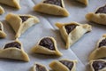 Prebaked `Haman pockets`, also known as Hamantashen, an Ashkenazi Jewish triangular filled-pocket cookies, usually associated with