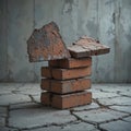 Precarious Stack of Weathered Bricks on Cracked Floor Royalty Free Stock Photo