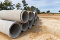 Concrete drainage pipes on contruction site of new home development Royalty Free Stock Photo