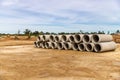 Concrete drainage pipes on contruction site of new home development Royalty Free Stock Photo