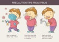 Precaution tips from virus, cartoon illustration