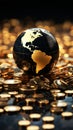 A precious black and gold globe framed by a heap of gold coins Royalty Free Stock Photo