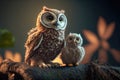 A Precious Bond: An Endearing Portrait of a Mother and Baby Owl. Generative Ai Royalty Free Stock Photo