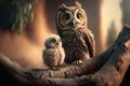 A Precious Bond: An Endearing Portrait of a Mother and Baby Owl. Generative Ai Royalty Free Stock Photo