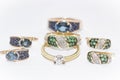 Precious jewelry with sapphires and emeralds Royalty Free Stock Photo