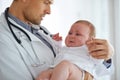 Precious patient. a handsome male doctor holding a baby girl. Royalty Free Stock Photo