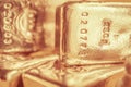 Precious shiny gold bars. Background for finance banking concept. Trade precious metals. Bullions.