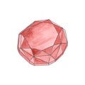 precious stone, ruby red crystal Watercolor vector illustration.