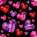 Precious stones heart shape on a black background. Seamless vector pattern Royalty Free Stock Photo