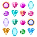 Precious Stones Set Vector. Cartoon Jewels, Precious Diamonds Gem. Illustration Royalty Free Stock Photo
