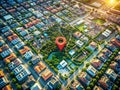 Precise Aerial Mapping and Location Pinpointing Drone Photography Illustration for GPS Navigation and Area Analysis