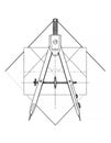 A precise black and white line drawing showcases a compass tool Royalty Free Stock Photo