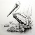 Precise Draftsmanship: A Stunning Black And White Pelican Drawing