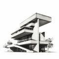 Precise And Lifelike Historical Illustration Of Concrete Brutalism Study Place