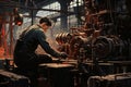 Precise Man working machine factory. Generate Ai Royalty Free Stock Photo