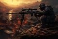 Precise Sniper gun war. Generate Ai Royalty Free Stock Photo