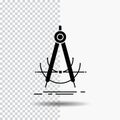 Precision, accure, geometry, compass, measurement Glyph Icon on Transparent Background. Black Icon