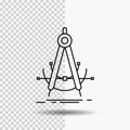 Precision, accure, geometry, compass, measurement Line Icon on Transparent Background. Black Icon Vector Illustration