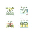 Precision agriculture RGB color icons set