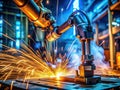 Precision Automated Welding Robot A Closeup View of Industrial Robotic Welding Technology in Action