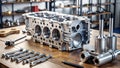 Precision Automotive Engine Block Ready for Expert Assembly in a Clean Workshop Royalty Free Stock Photo