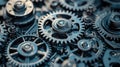 Precision close-up of interlocking gears system showcasing mechanical intricacy. Ai Generated