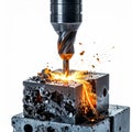 Precision CNC Milling of a Metal Block with Sparks Royalty Free Stock Photo
