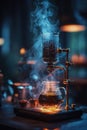 Precision Coffee Brewing with Steam and Warm Glow Royalty Free Stock Photo