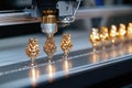 Precision 3D Printing: Golden, Ornate Objects Emerging from Advanced Technology Royalty Free Stock Photo