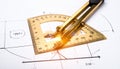 Precision Drafting with Compass and Protractor on a Blueprint Royalty Free Stock Photo