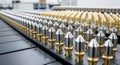 Precision Engineered Metal Components in Organized Array for Manufacturing Silver and Gold Metallic Components on Black Royalty Free Stock Photo