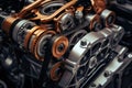 Precision Engineering: Closeup Fragment of an Auto Engine, a Glimpse into Cutting-Edge Concept Design