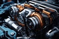 Precision Engineering: Closeup Fragment of an Auto Engine, a Glimpse into Cutting-Edge Concept Design