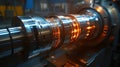 Precision Engineering, Industrial Lathe Cuts Metal High Tech Metal Machining Process in Action.