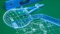 Precision Engineering Tools on an Architectural Blueprint Royalty Free Stock Photo