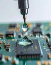 Precision Epoxy Application on a Microchip Royalty Free Stock Photo