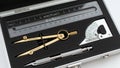 Precision Geometry and Drafting Tools Kit Compass, Ruler, Protractor, Mechanical Pencil for Engineering Architecture Royalty Free Stock Photo