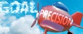 Precision helps achieve a goal - pictured as word Precision in clouds, to symbolize that Precision can help achieving goal in life