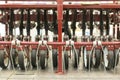 Precision inline seeder. A row seeder. Seed drill. Fragment. Royalty Free Stock Photo