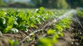 The precision of the irrigation system evident in the vibrant evenly watered crops. . AI generation