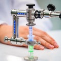 Precision Laboratory Microscope with Syringe and Mechanical Adjustment System Royalty Free Stock Photo